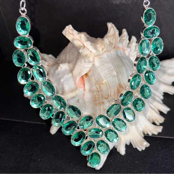 Sparkly Irish Green Apatite gemstone cluster statement necklace - Picture 3 of 14